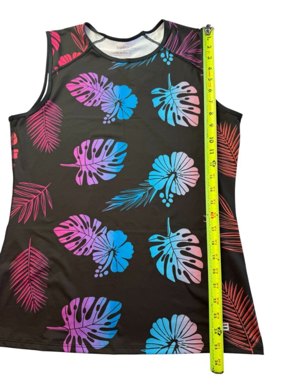 Tomboyx Tank Top Black with floral Hawaiian Flower Leaf Pattern. Size women's L - Picture 5 of 7